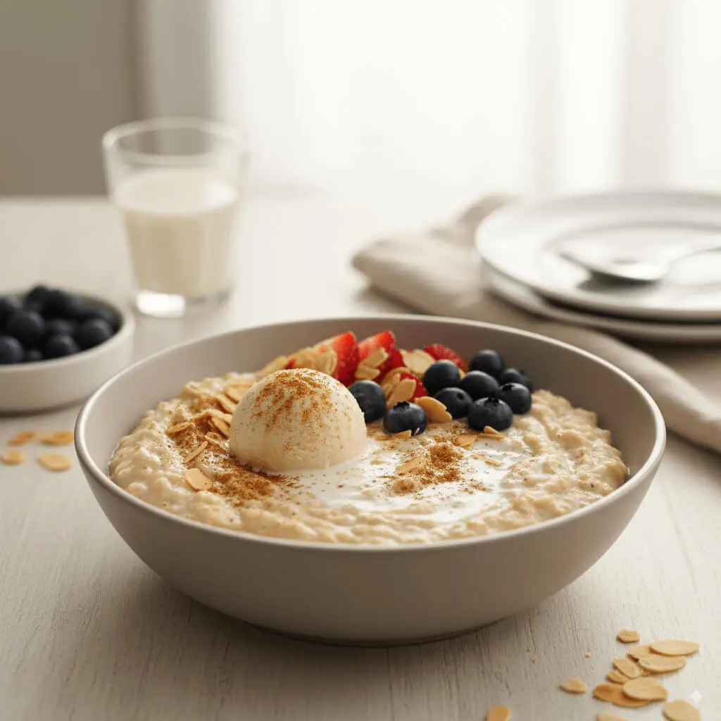 bol de avena con proteína y leche
