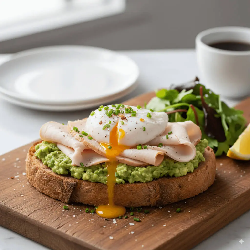 tostadas de aguacate con pavo y huevo